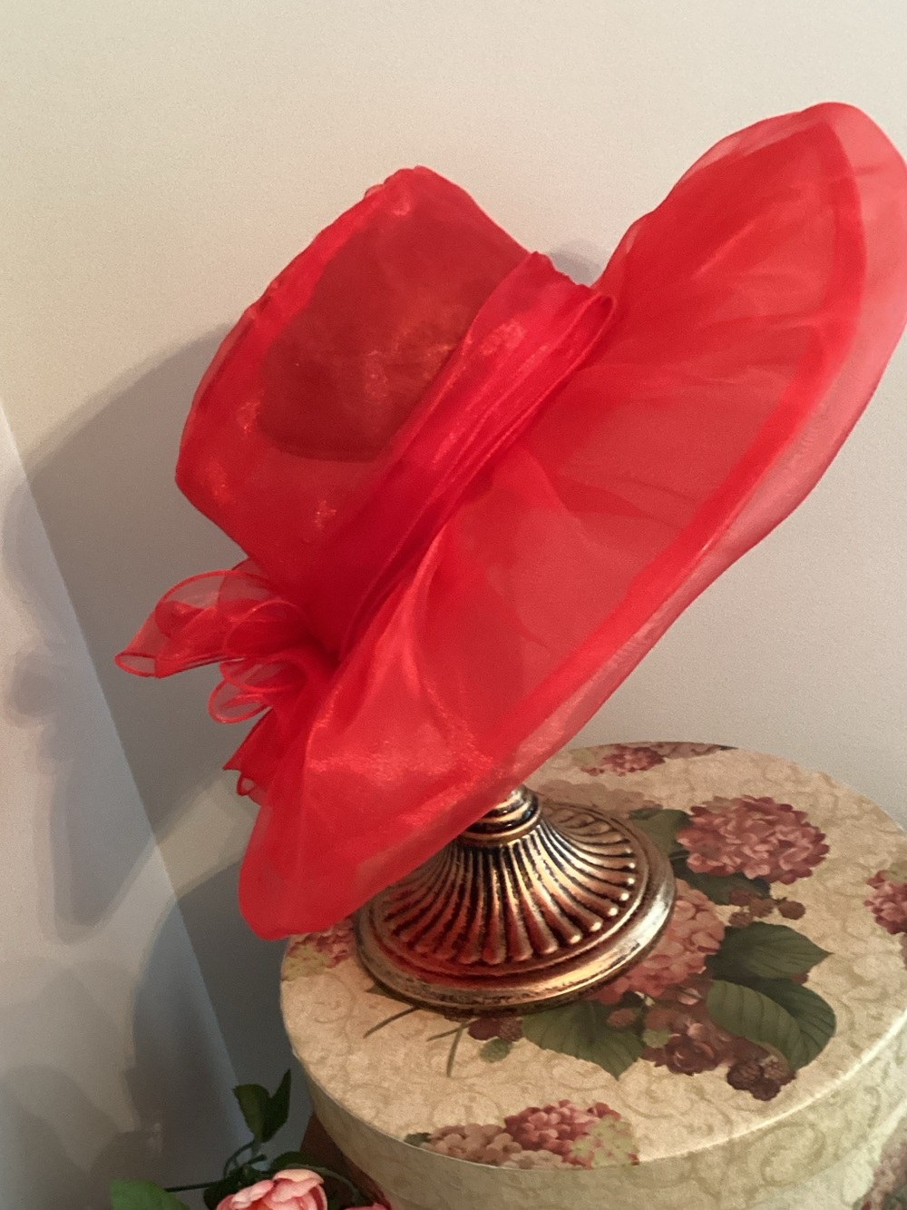 Tea Party Kentucky derby Wedding Red Organza Wide-Brim Fascinator Hat